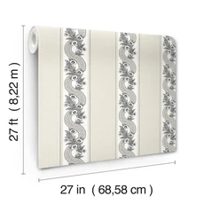 Kép 5/6 - York Csíkos virág indás bézs-fekete vlies tapéta Abbey's Garland Black & White 68,58 cm X 8,22 m