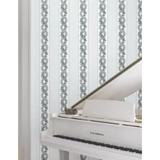 Kép 3/6 - York Csíkos virág indás kék vlies tapéta Abbey's Garland Aqua 68,58 cm X 8,22 m