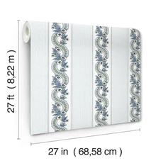 Kép 5/6 - York Csíkos virág indás kék vlies tapéta Abbey's Garland Aqua 68,58 cm X 8,22 m