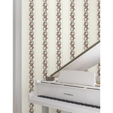 Kép 3/6 - York Csíkos virág indás piros-zöld vlies tapéta Abbey's Garland Red-Green 68,58 cm X 8,22 m