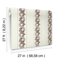 Kép 5/6 - York Csíkos virág indás piros-zöld vlies tapéta Abbey's Garland Red-Green 68,58 cm X 8,22 m