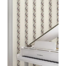 Kép 3/6 - York Csíkos virág indás korall színű vlies tapéta Abbey's Garland Coral 68,58 cm X 8,22 m