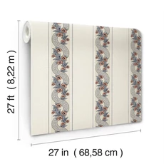 Kép 5/6 - York Csíkos virág indás korall színű vlies tapéta Abbey's Garland Coral 68,58 cm X 8,22 m