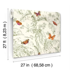 Kép 5/6 - York Pillangók trópusi leveleken zöld-sárga vlies tapéta Papillon Green 68,58 cm X 8,22 m