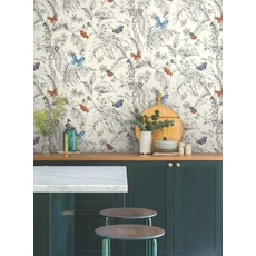 Kép 2/6 - York Pillangók trópusi leveleken fekete-kék vlies tapéta Papillon Primary 68,58 cm X 8,22 m