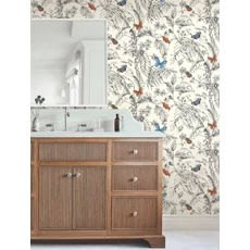 Kép 3/6 - York Pillangók trópusi leveleken fekete-kék vlies tapéta Papillon Primary 68,58 cm X 8,22 m