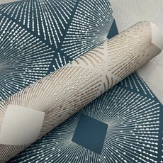 Kép 5/8 - York Elegáns geometrikus kék-ezüst vlies tapéta Harlowe Blue/Silver 52,83 cm X 10 m