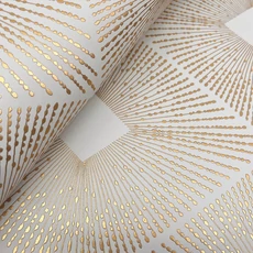 Kép 4/6 - York Elegáns geometrikus fehér-arany vlies tapéta Harlowe White/Gold 52,83 cm X 10 m