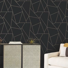 Kép 3/8 - York Modern geometrikus fekete-arany vlies tapéta Nazca Black/Gold 52,83 cm X 10 m