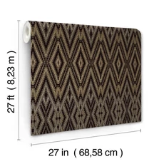 Kép 8/9 - York Ikat mintás fekete-arany vlies tapéta Diamond Marquise Black 68,58 cm X 8,22 m