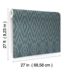 Kép 3/9 - York Ikat mintás sötétkék vlies tapéta Diamond Marquise Tropicana 68,58 cm X 8,22 m