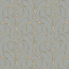 Kép 1/8 - York Klasszikus szürkéskék vlies tapéta arany mintával Divine Trellis Dusty Blue 68,58 cm X 8,22 m