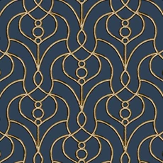 Kép 1/8 - York Klasszikus kék vlies tapéta arany mintával Divine Trellis Navy 68,58 cm X 8,22 m