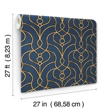 Kép 7/8 - York Klasszikus kék vlies tapéta arany mintával Divine Trellis Navy 68,58 cm X 8,22 m