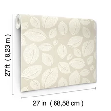 Kép 8/8 - York Levélmintás barna vlies tapéta szatén fénnyel Contoured Leaves Sand 68,58 cm X 8,22 m