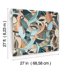Kép 8/9 - York Madár mintás modern kék vlies tapéta Fauvist Flock Coral/Aqua 68,58 cm X 8,22 m