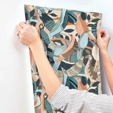 Kép 9/9 - York Madár mintás modern kék vlies tapéta Fauvist Flock Coral/Aqua 68,58 cm X 8,22 m