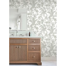 Kép 2/6 - York Trópusi erdő majmokkal zöld-fehér monokróm vlies tapéta Tropical Sketch Toile Forest 68,58 cm X 8,22 m