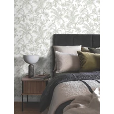 Kép 3/6 - York Trópusi erdő majmokkal zöld-fehér monokróm vlies tapéta Tropical Sketch Toile Forest 68,58 cm X 8,22 m