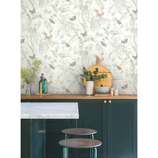 Kép 2/6 - York Pillangók trópusi leveleken zöld vlies tapéta Papillon Blush 68,58 cm X 8,22 m