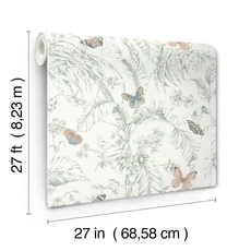 Kép 5/6 - York Pillangók trópusi leveleken zöld vlies tapéta Papillon Blush 68,58 cm X 8,22 m