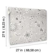 Kép 5/6 - York Virágindás klasszikus szürke vlies tapéta Sutton Grey 68,58 cm X 8,22 m