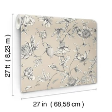 Kép 5/6 - York Egzotikus viráginda bézs vlies tapéta Passion Flower Toile Beige 68,58 cm X 8,22 m