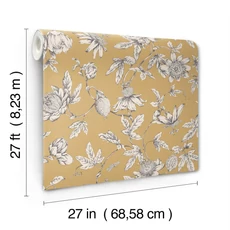 Kép 5/6 - York Egzotikus viráginda sárga vlies tapéta Passion Flower Toile Harvest 68,58 cm X 8,22 m