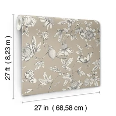 Kép 5/6 - York Egzotikus viráginda barna vlies tapéta Passion Flower Toile Linen 68,58 cm X 8,22 m