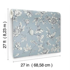 Kép 5/6 - York Egzotikus viráginda kék vlies tapéta Passion Flower Toile Sky 68,58 cm X 8,22 m