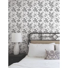 Kép 3/6 - York Romantikus virágmintás fekete-fehér vlies tapéta Anemone Toile Black 52 cm X 10 m