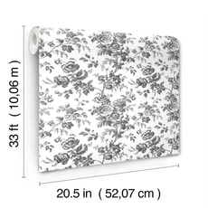 Kép 5/6 - York Romantikus virágmintás fekete-fehér vlies tapéta Anemone Toile Black 52 cm X 10 m