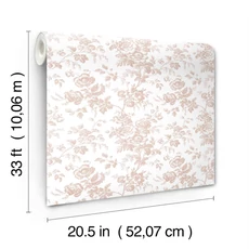 Kép 5/6 - York Romantikus virágmintás rózsaszín-fehér vlies tapéta Anemone Toile Blush 52 cm X 10 m
