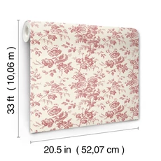 Kép 5/6 - York Romantikus virágmintás piros vlies tapéta Anemone Toile French Red 52 cm X 10 m