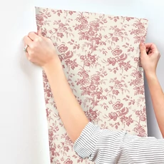 Kép 6/6 - York Romantikus virágmintás piros vlies tapéta Anemone Toile French Red 52 cm X 10 m