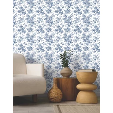 Kép 2/6 - York Romantikus virágmintás kék-fehér vlies tapéta Anemone Toile Navy 52 cm X 10 m