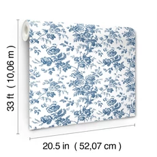 Kép 5/6 - York Romantikus virágmintás kék-fehér vlies tapéta Anemone Toile Navy 52 cm X 10 m