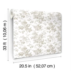 Kép 5/6 - York Romantikus virágmintás barna-fehér vlies tapéta Anemone Toile Taupe 52 cm X 10 m