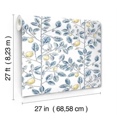Kép 5/6 - York Monokróm citromfás kék vlies tapéta Limoncello Toile Blue 68,58 cm X 8,22 m