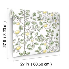 Kép 5/6 - York Monokróm citromfás zöld vlies tapéta Limoncello Toile Green 68,58 cm X 8,22 m