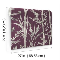 Kép 5/6 - York Bambuszerdőt ábrázoló bordó vlies tapéta Bambou Toile Burgundy 68,58 cm X 8,22 m
