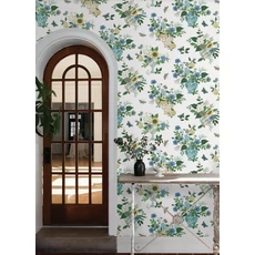 Kép 2/7 - York Virágcsokrok lepkékkel kék vlies tapéta Flower Studies Blue Multi 68,58 cm X 8,22 m