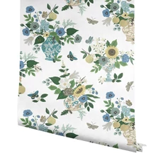 Kép 4/7 - York Virágcsokrok lepkékkel kék vlies tapéta Flower Studies Blue Multi 68,58 cm X 8,22 m