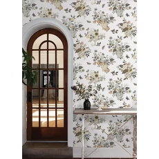 Kép 2/7 - York Virágcsokrok lepkékkel bézs vlies tapéta Flower Studies Linen Multi 68,58 cm X 8,22 m