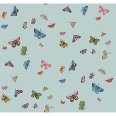 Kép 1/7 - York Bájos pillangós világoskék vlies tapéta finom arany részletekkel Butterfly House Light Blue 68,58 cm X 8,22 m