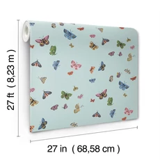 Kép 6/7 - York Bájos pillangós világoskék vlies tapéta finom arany részletekkel Butterfly House Light Blue 68,58 cm X 8,22 m