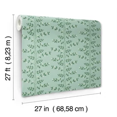 Kép 6/7 - York Kúszó levelek kékeszöld vlies tapéta arany részletekkel Climbing Vine Soft Teal 68,58 cm X 8,22 m