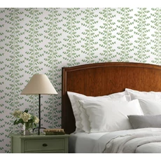 Kép 2/7 - York Kúszó levelek fehér-zöld vlies tapéta arany részletekkel Climbing Vine White & Blue 68,58 cm X 8,22 m