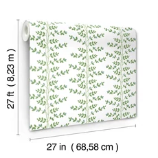 Kép 6/7 - York Kúszó levelek fehér-zöld vlies tapéta arany részletekkel Climbing Vine White & Blue 68,58 cm X 8,22 m