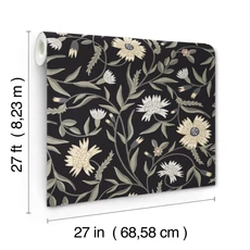 Kép 6/7 - York Vadvirágos fekete vlies tapéta Aster Black 68,58 cm X 8,22 m